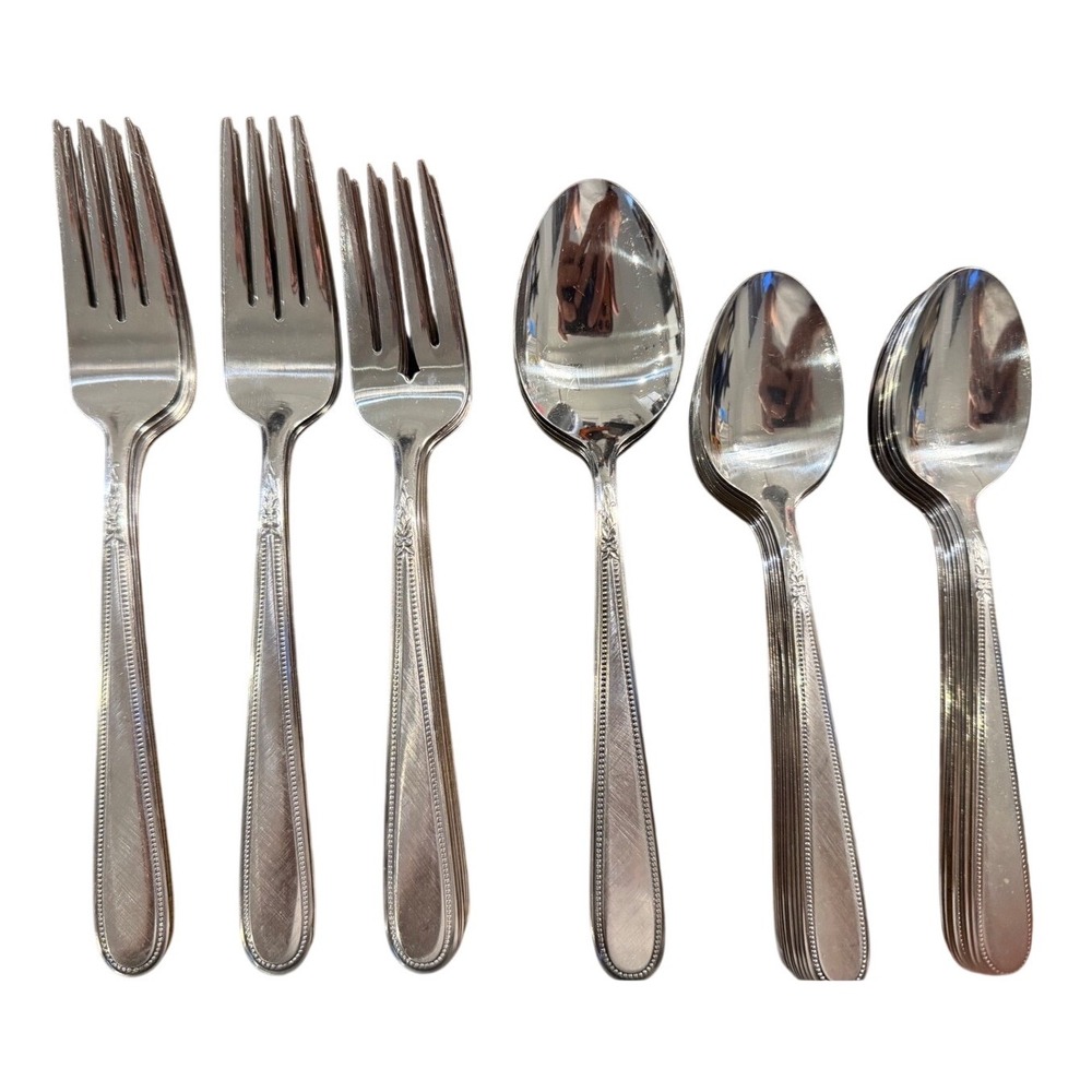 Regent Stainless Korea Beaded Floral Flatware Silverware 51 Pc Set Service 8